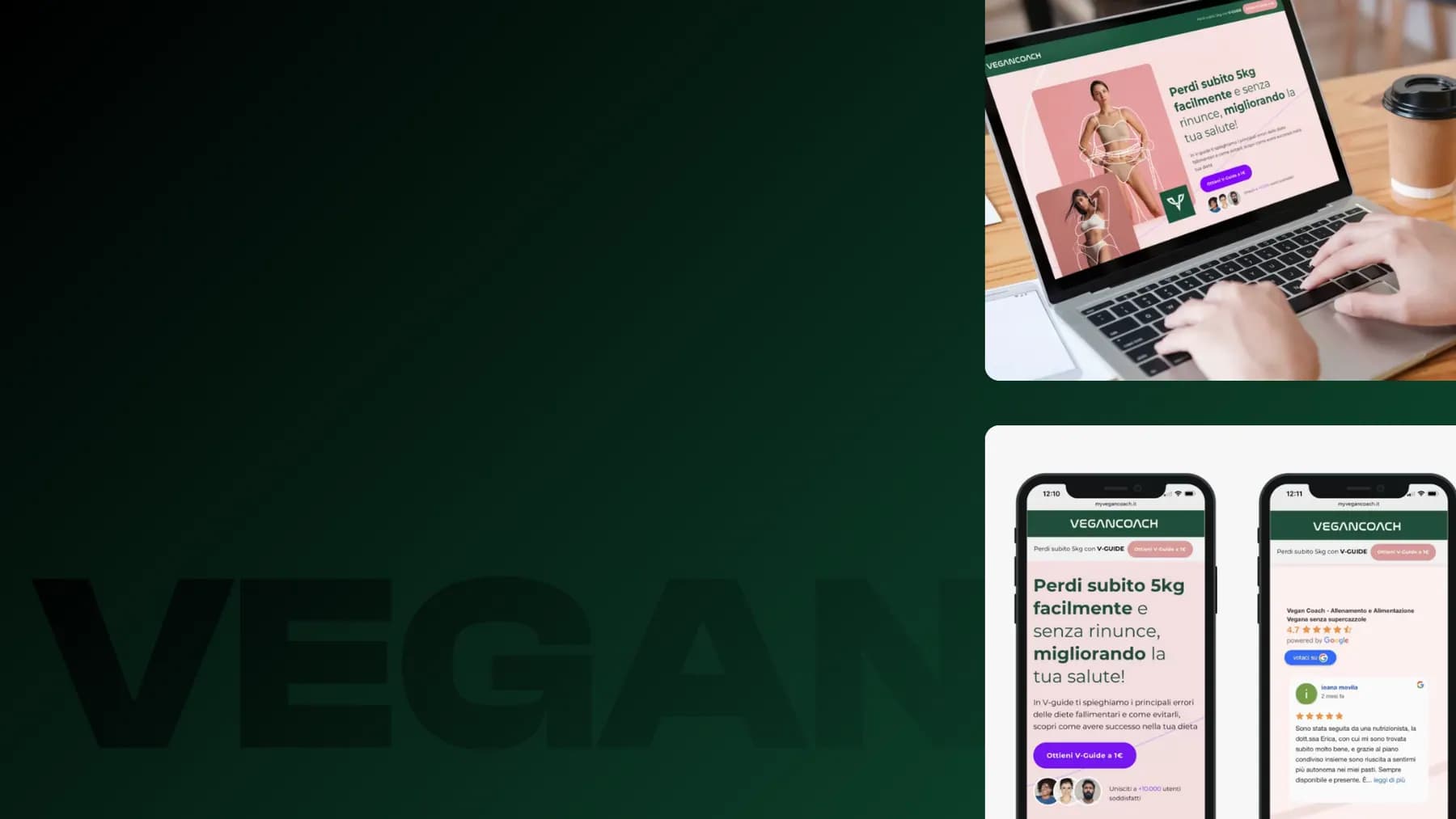 Vegan Coach: landing V-Guide su laptop e smartphone